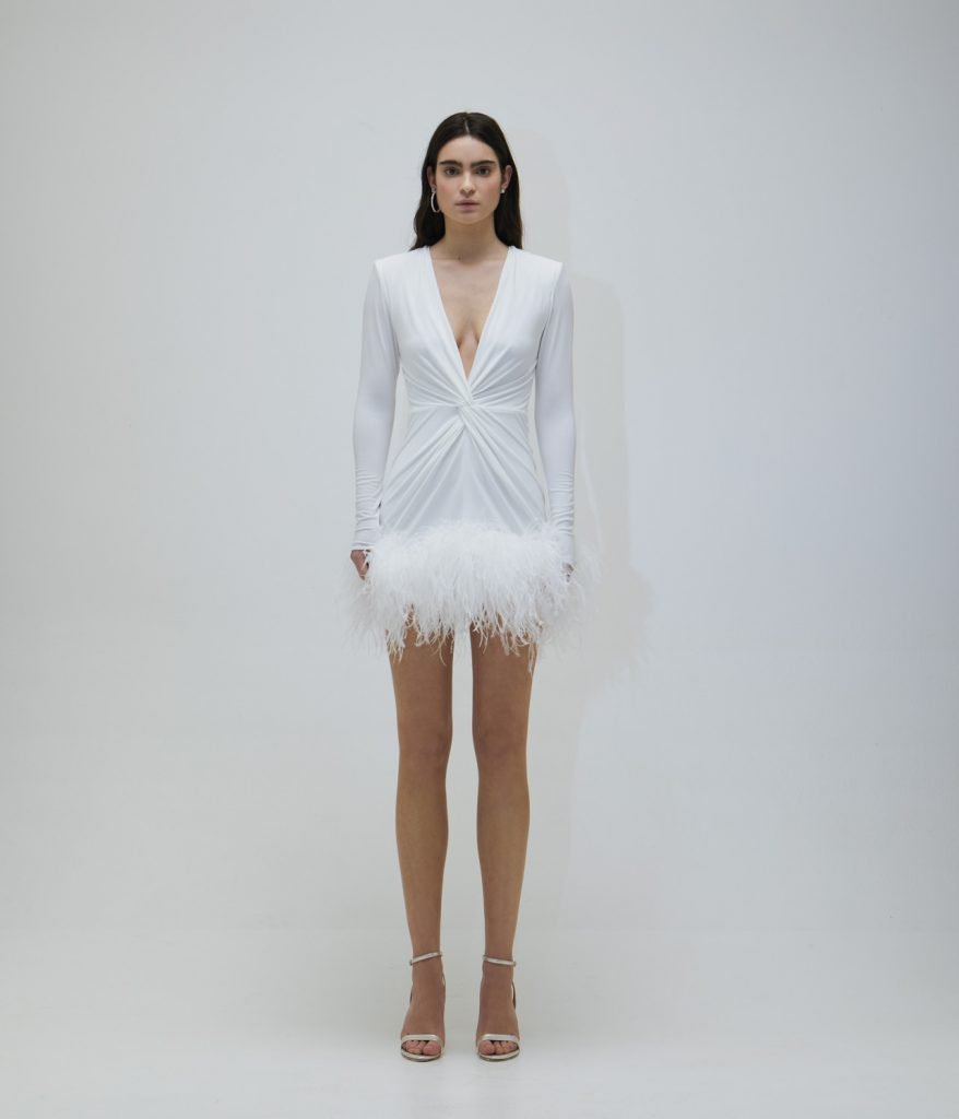 Vestido sencillo de chiffon estilo halter con abertura Blanco