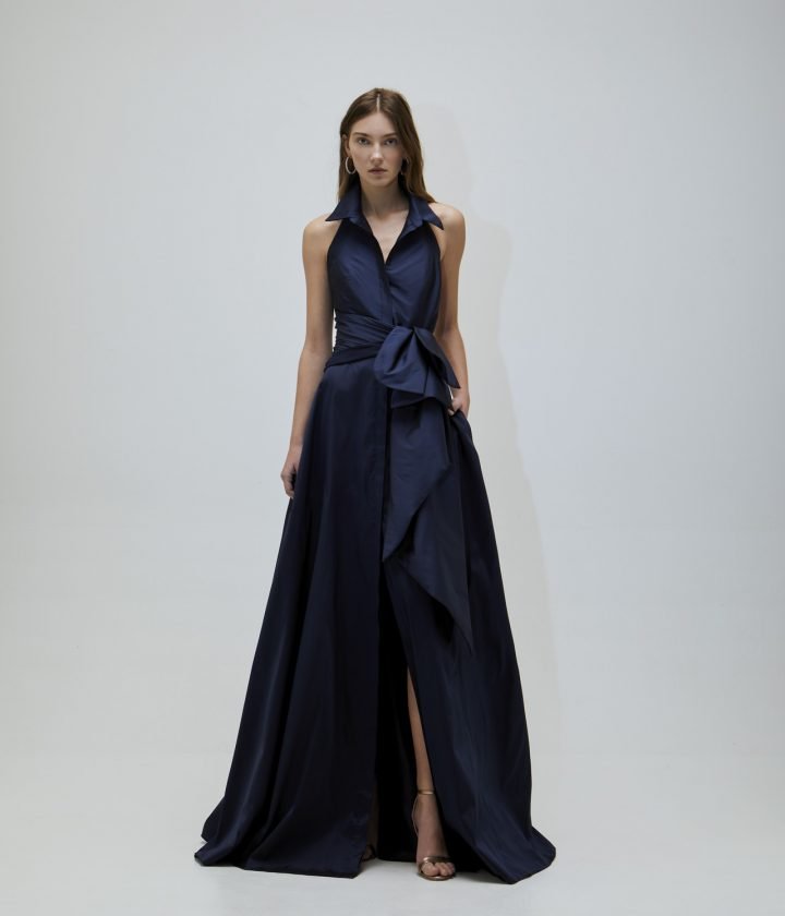 Vestidos largos de chiffon estilo halter con espalda descubierta Turquesa