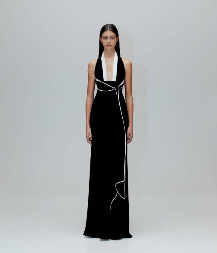 Vestidos largos de chiffon y encaje estilo halter Cabernet Tallas Grandes