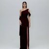 Vestido largo escote asimétrico drapeado